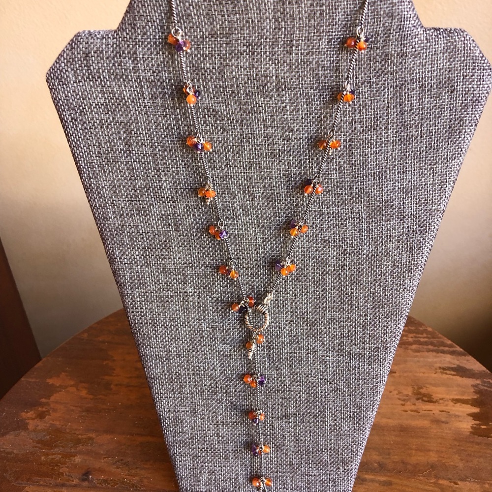 Sterling Silver Amethyst and Citrine Gemstone Lariat Necklace